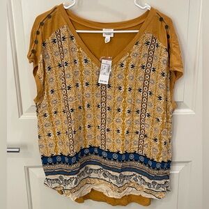 New with Tags! XL Yellow & Navy Top from Dress Barn - Fun Boho Tiger Print